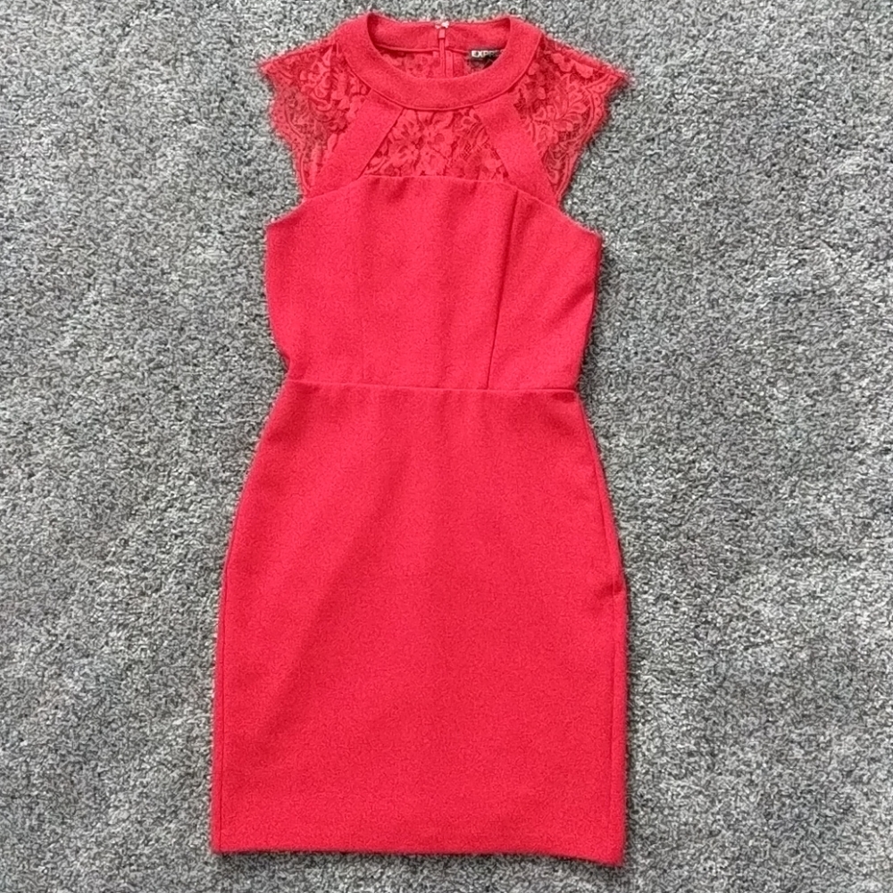 Express Red Mini Dress with Lace Size 0